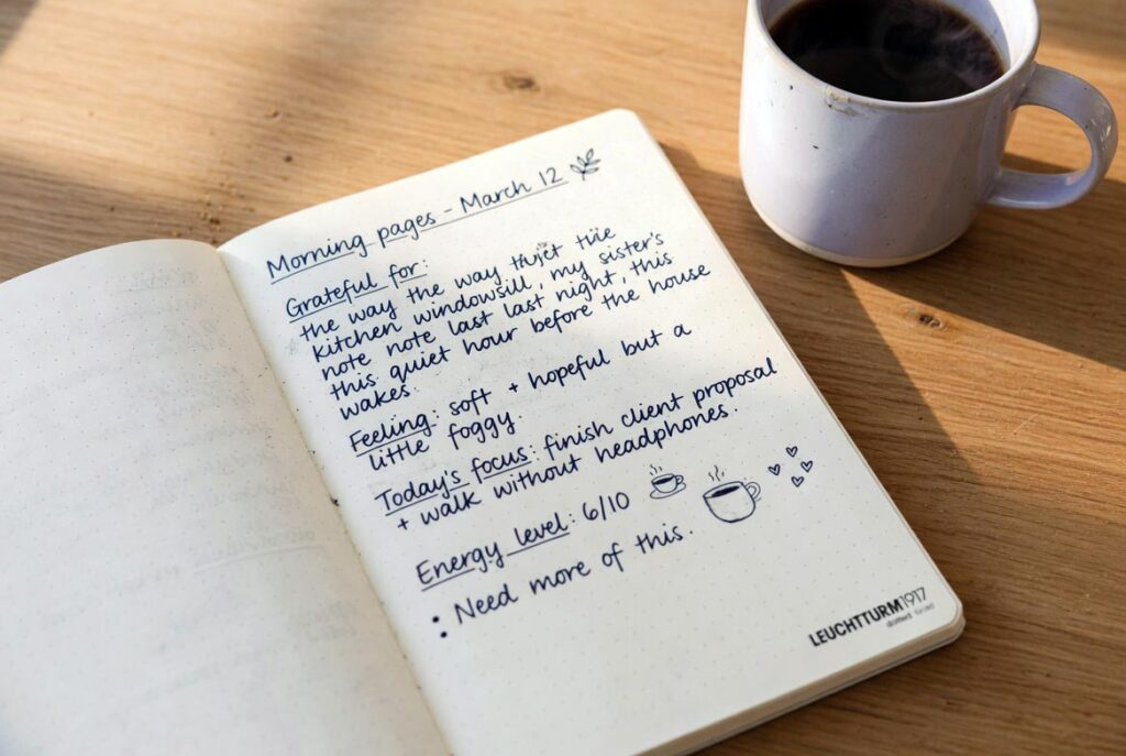 Marie Honeycutt's handwritten journal page during her morning journaling routine for success