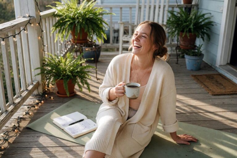 Marie Honeycutt journaling with morning coffee as part of her morning routine for success