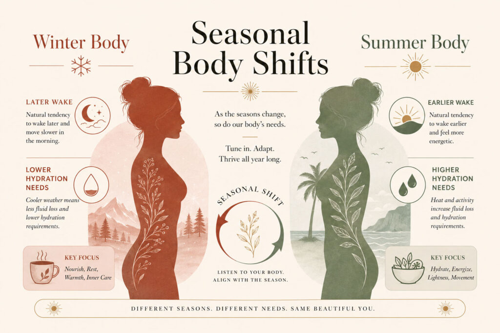 Infographic showing how the body shifts seasonally and why you need a summer morning routine